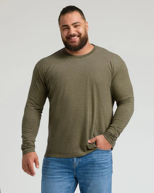 Heather Military Green Classic Long Sleeve Crew Neck