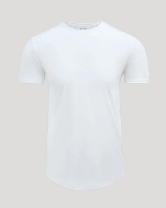 White Pima Cotton Blend Curved Hem Crew