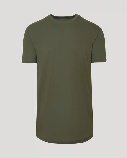 Military Green Short Sleeve Tall Curved Hem Crew