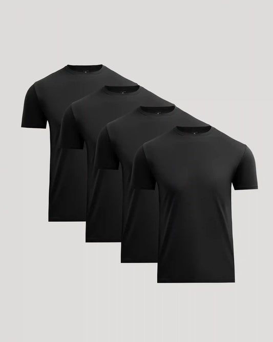 All Black Pima Cotton Blend Crew 4-Pack